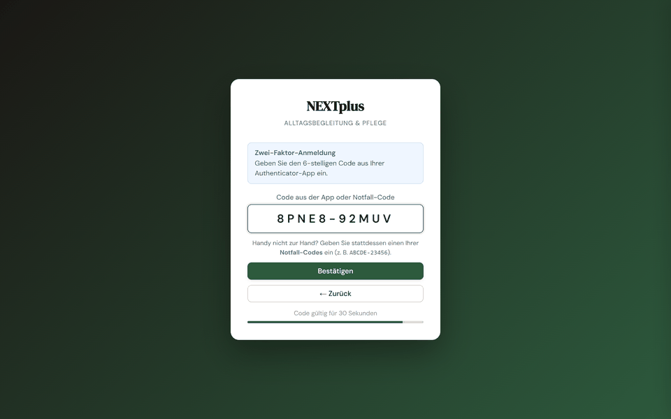 Anmeldung mit einem Notfall-Code statt des App-Codes