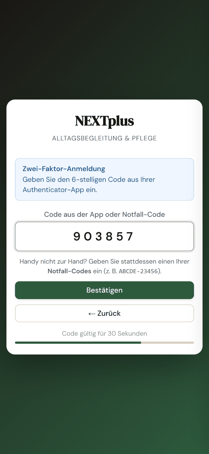 Anmeldung am Handy mit Code