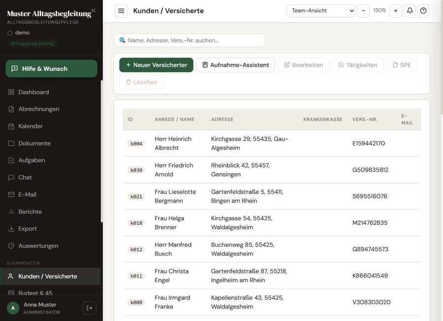 Klientenliste – Web
